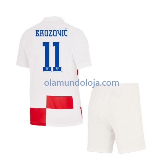 Camisola Croácia Marcelo Brozovic 11 Criança Equipamento Primeiro Euro 2024 Manga Curta